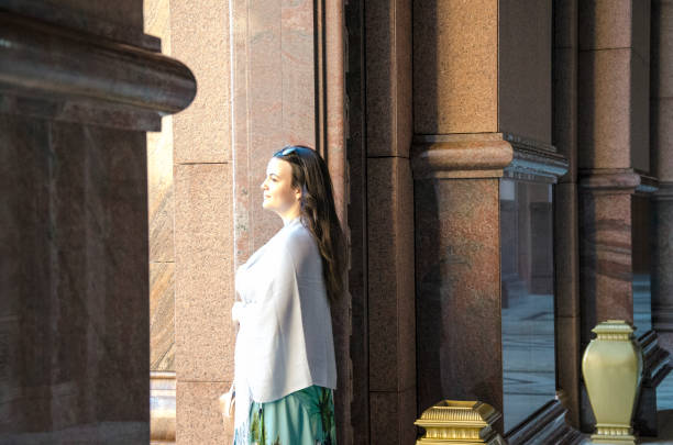 This young woman is having a great time on her tour through Abu Dhabi.