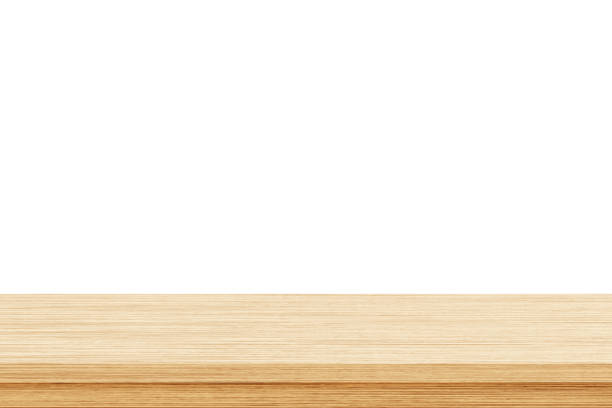 Empty wood table top on white background, Used for display or montage your products Empty wood table top on white background, Used for display or montage your products wood table stock illustrations