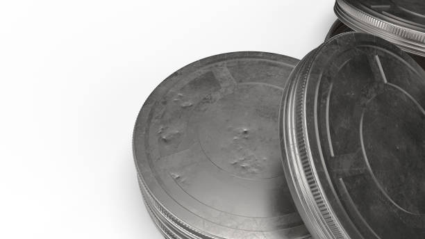 istock film reel cases  on white background 3d rendering for behind the scene content. 1197970339