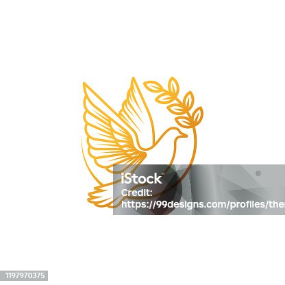 istock Dove Logo icon vector illustration. Abstract Line art of a flying dove with olive branch 1197970375