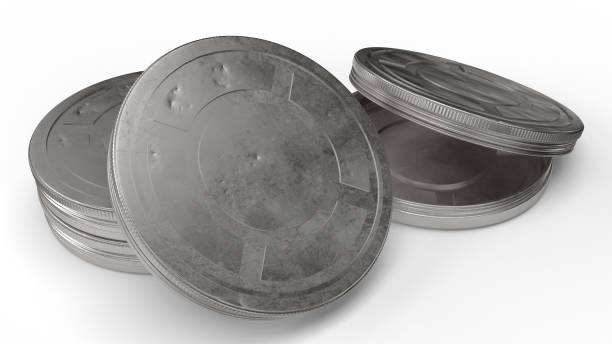 istock film reel cases  on white background 3d rendering for behind the scene content. 1197970376