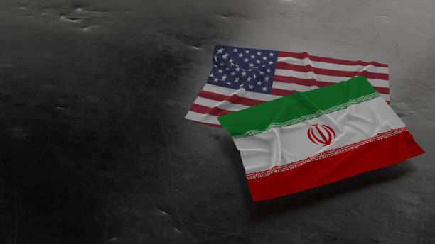 bandiere usa e iran su lamiera tacca rendering 3d per negoziare contenuti. - iran foto e immagini stock