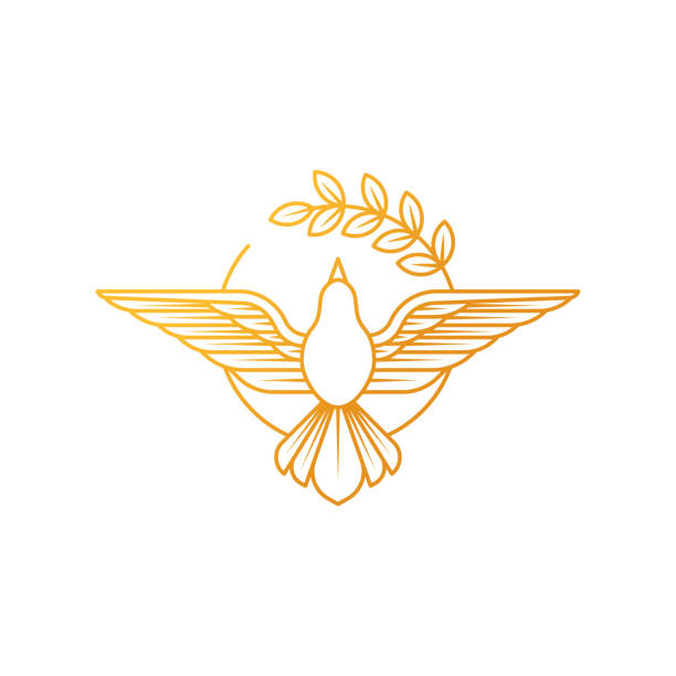 dove logo simgesi vektör illüstrasyon. zeytin dalı ile uçan bir güvercin soyut çizgi sanatı - kumru kuş illüstrasyonlar stock illustrations