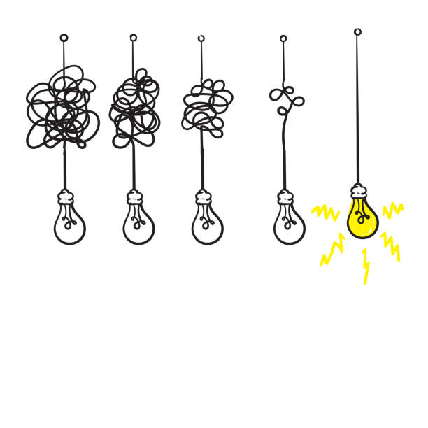 ilustrações de stock, clip art, desenhos animados e ícones de simplifying the complex with bulb idea illustration doodle - dislexia ilustrações