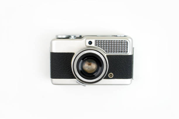 istock Top view, old film camera on a white background, isolated background. 1197976309