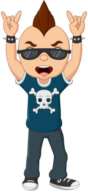 Vector illustration of Cartoon punk boy with mohawk and sunglasses