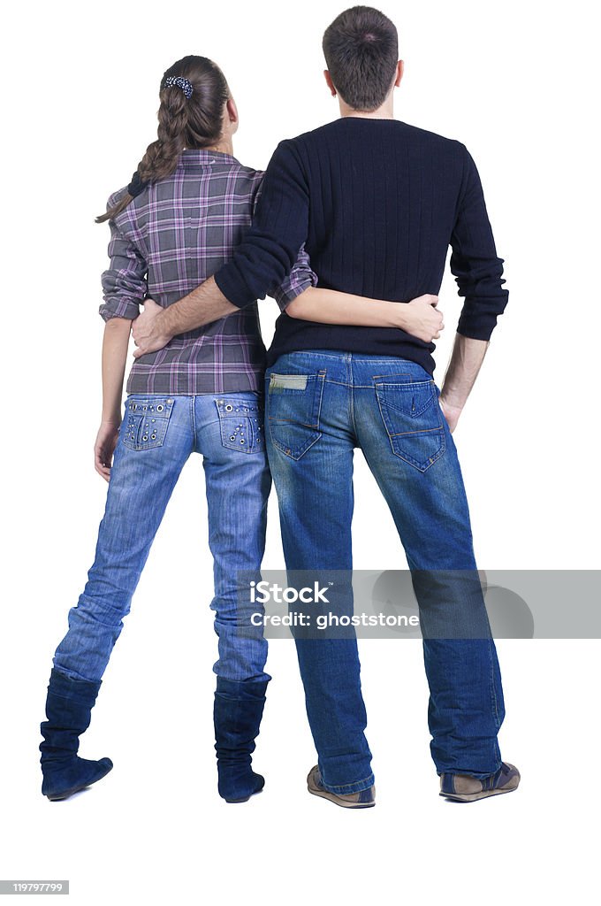 Rear view of man and woman side hugging each other Lightboxes: Adult Stock Photo