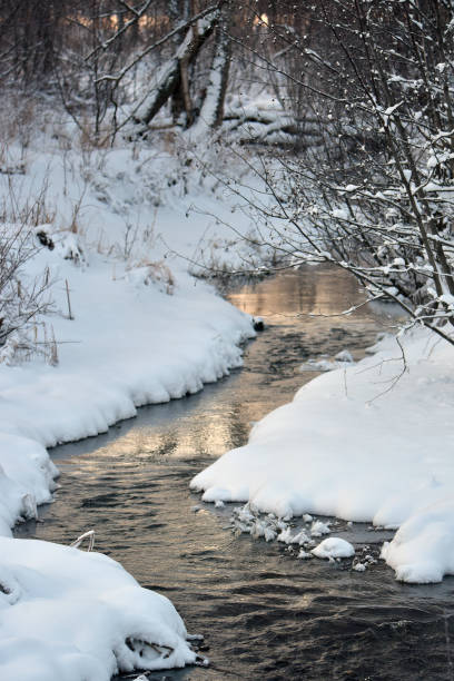 Winter creek stock photo