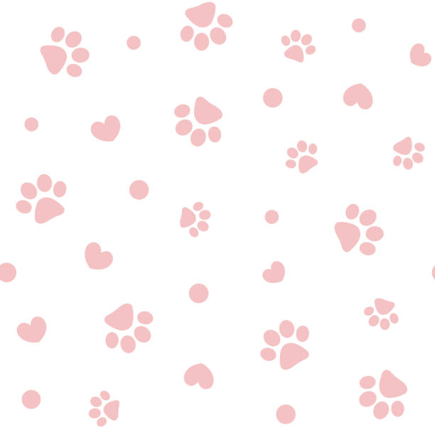 ilustrações de stock, clip art, desenhos animados e ícones de seamless pattern with pink pet pawprints and hearts. - cat paw print