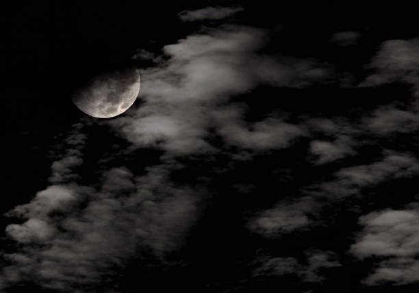 Night Scene of Half Moon with Clound on Dark Sky for Background