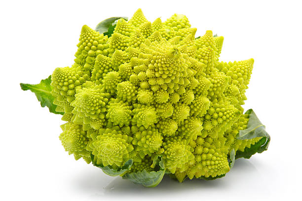 cavolo broccolo romanesco isolato - romanesque broccoli cauliflower cabbage foto e immagini stock