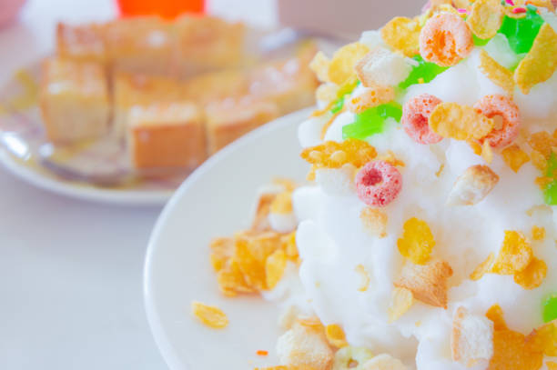 milk ice shaved bingsu with cereal topping