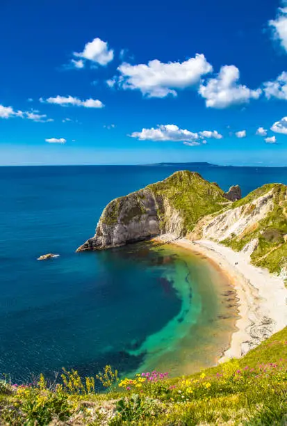 Lovely sunny day in Dorset English summer time Jurassic coast amazing seaside English Channel Europe
