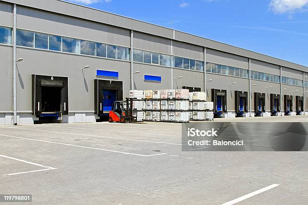 Forklift Cargo Stock Photo - Download Image Now - Architecture, Building Entrance, Building Exterior