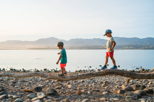 istock Kids walking on log trying to balance. 1197988818