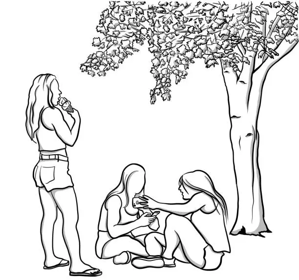 Vector illustration of Girlfriends Sitting Selfie Pictures