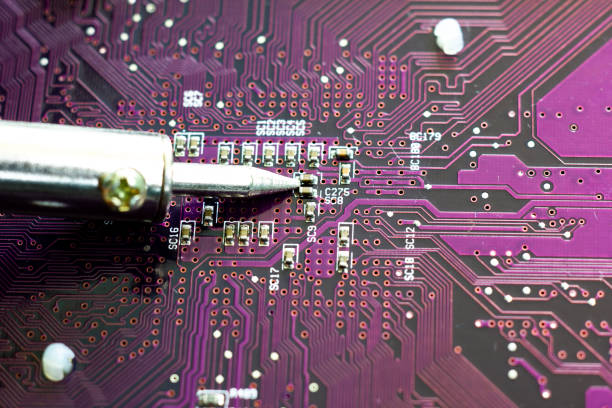 soldering iron for repairing electronic of the computer circuit board concept technology of computer circuit hardware