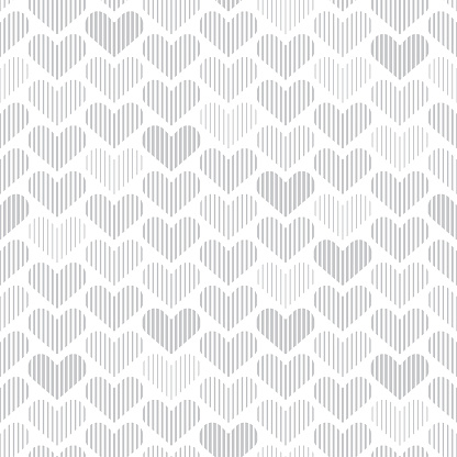 Seamless pattern with hearts. Gray heart shapes on white background. One color - gray.