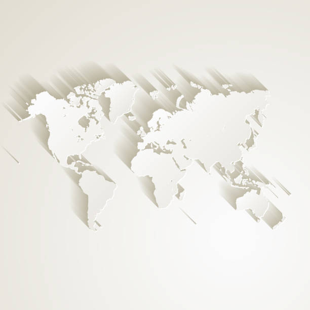 World map with paper cut effect on blank background Map of World with a realistic paper cut effect isolated on white background (colors used: golden white, beige, sepia). Vector Illustration (EPS10, well layered and grouped). Easy to edit, manipulate, resize or colorize. europe map white stock illustrations