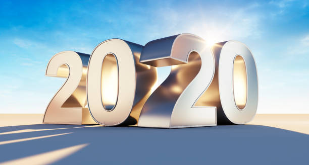 istock Golden 3D 2020 Text with sunny sky 1197996293