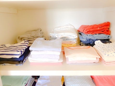Organized clothes closet.
