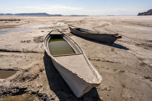 Two boats at the Urmia Salt Lake in Iran.