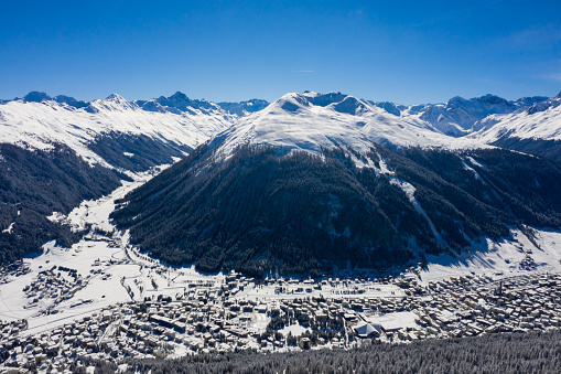 Beautiful winter aerial view. Davos, Switzerland