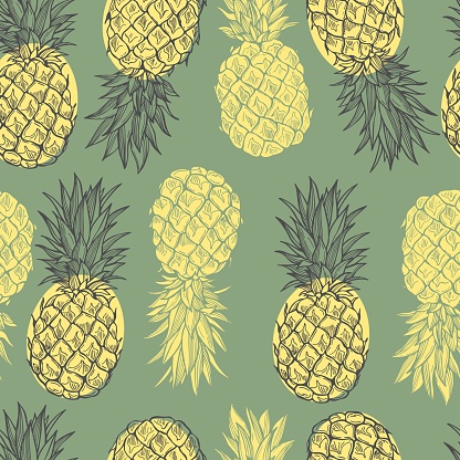 Vector seamless  pattern with  hand drawn pineapple.