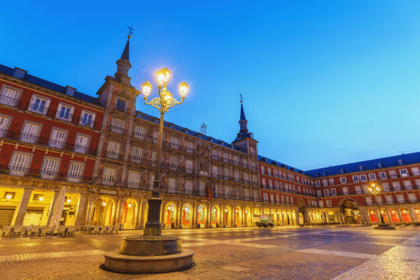 istock Madrid Spain, night city skyline at Plaza Mayor 1198006848