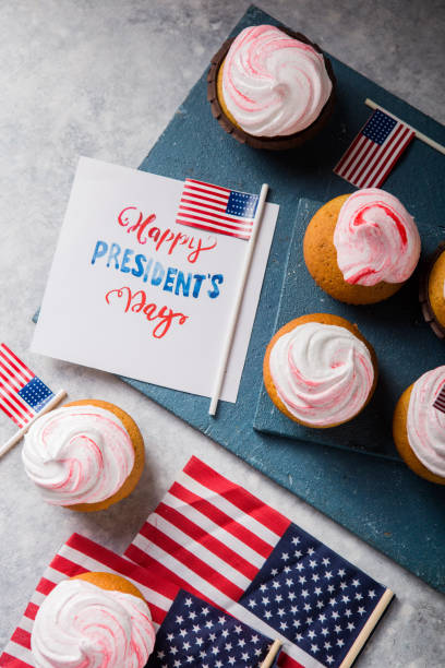 istock Word Happy Presidents day, February 17. Patriotic Baking Supply Cup Cake Holders for holiday and july 4th concepts. 1198009820