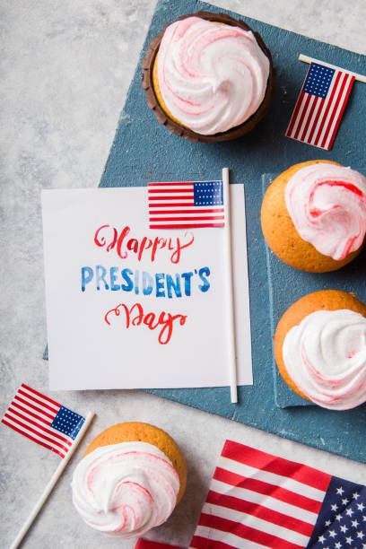 istock Word Happy Presidents day, February 17. Patriotic Baking Supply Cup Cake Holders for holiday and july 4th concepts. 1198009823