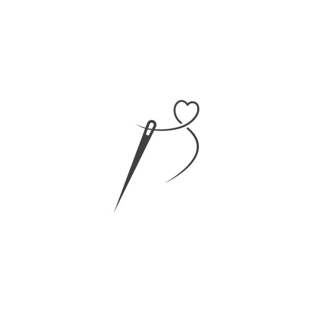ilustraciones, imágenes clip art, dibujos animados e iconos de stock de coser el amor de la aguja. plantilla de icono vectorial - thread needle sewing isolated