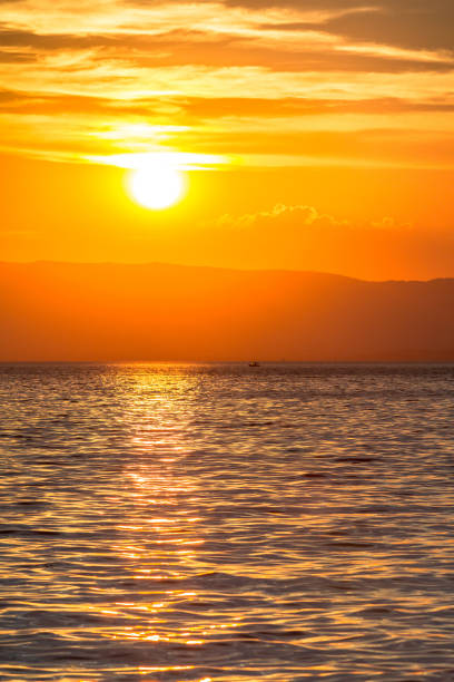 Sunset over Geneva lake in port Valais, Switzerland