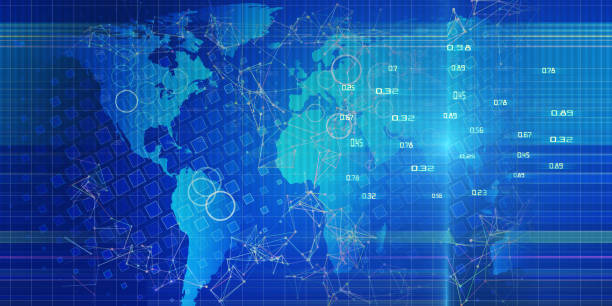 istock Technology world map. Abstract global network background. Digital map lines concept of global business. Global Internet communication concept. 1198014074