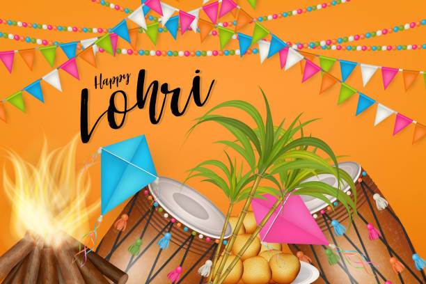 ilustraciones, imágenes clip art, dibujos animados e iconos de stock de happy lohri - diseño de fondo de vacaciones, festival indio. ilustración vectorial realista. - punjab