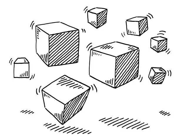 Vector illustration of Flying Cubes Drawing