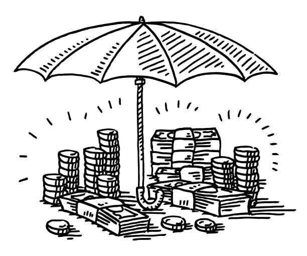 illustrations, cliparts, dessins animés et icônes de parapluie protège le dessin d'argent - umbrella protection savings currency