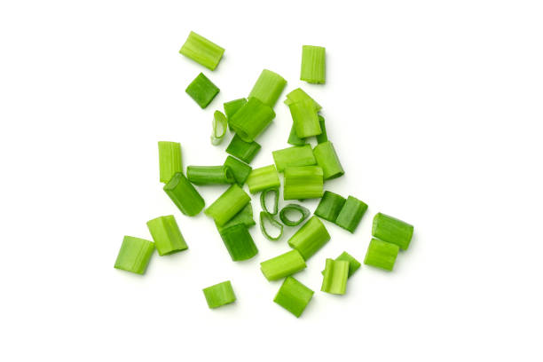 istock Fresh green onions isolated on white background. Top view 1198016706