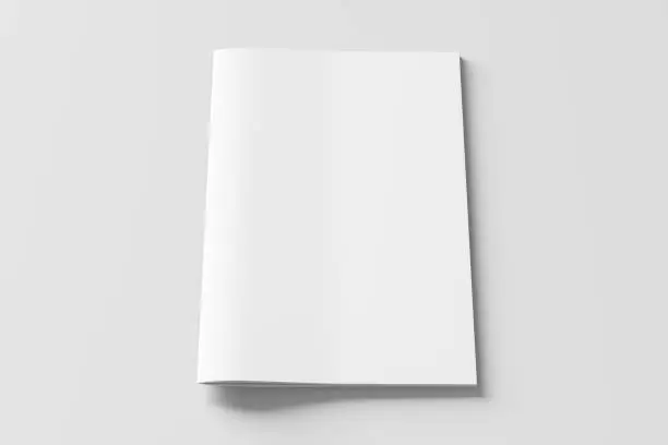 Blank brochure or booklet cover mock up on white. Isolated with clipping path around brochure. Front view. 3d illustratuion