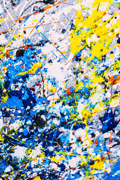 istock abstract expressonism. Picture painted using the technique of dripping. Mixing different colors red yellow blue white black. Vertcal orientation. 1198017038