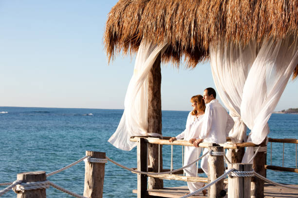 istock couple in a bungalow on the sea 1198018165