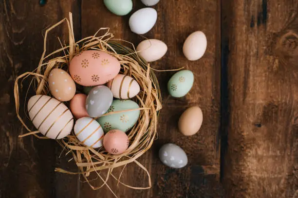 Photo of Easter Eggs on Wooden Background