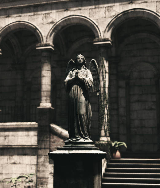 An angel statue in ruins place,3d rendering