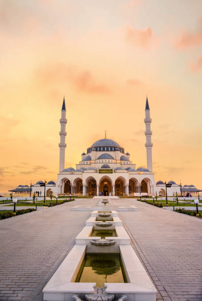 istock Beautiful mosque in sharjah sunset view 1198022157