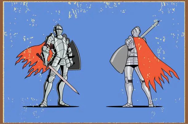 Vector illustration of Vector Vintage Medieval Knight Horizontal Poster