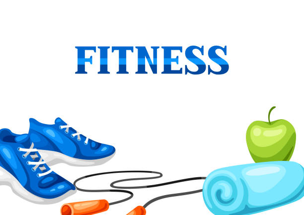 Background with fitness equipment. Background with fitness equipment. Sport bodybuilding items illustration. Healthy lifestyle concept. gym borders stock illustrations