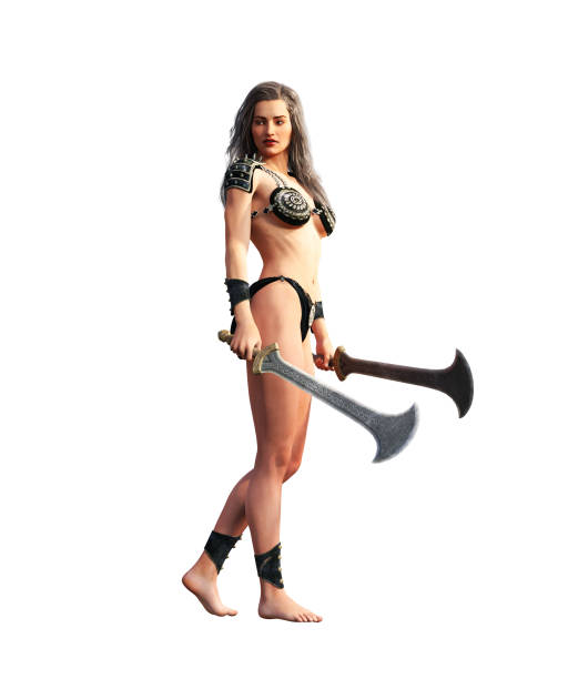 istock Ancient female warrior poses,3d rendering for book cover,Rendering on white background 1198024486