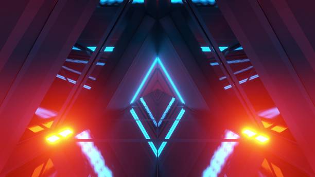 istock glowing triangle space ship temple tunnel corridor in futuristic sci-fi style with reflective glass bottom 3d illustration background wallpaper 1198025548