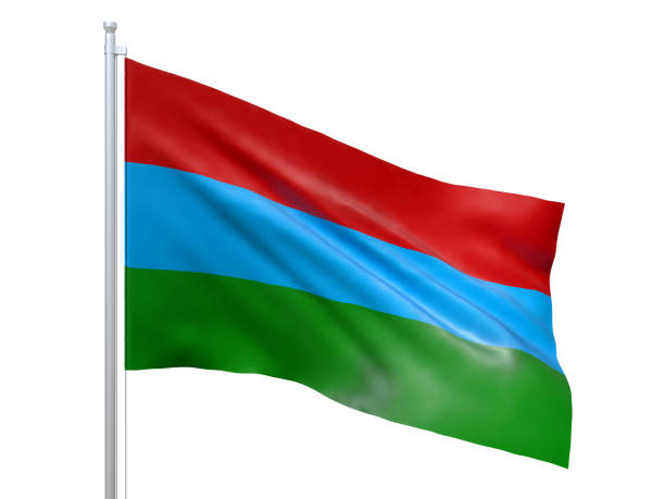 istock Karelia Republic (Federal subject of Russia) flag waving on white background, close up, isolated. 3D render 1198028603