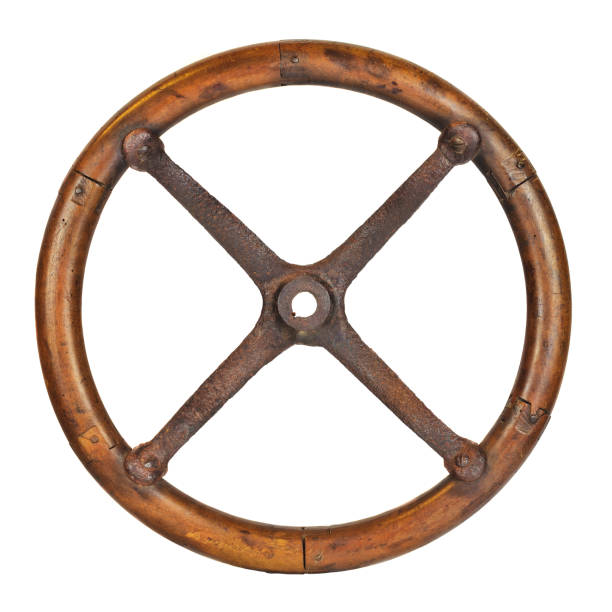 antique wooden car steering wheel isolated on white - collectors car antiquities ancient past imagens e fotografias de stock